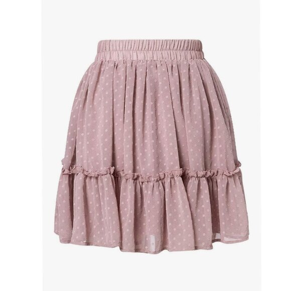 Simplee Swiss Dot Blush Pink Ruffle Mini Flare Short Length Polka High Skirt XS - Picture 1 of 7